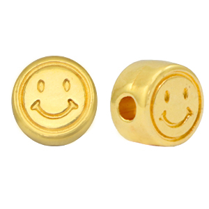 Perles en m&eacute;tal DQ smiley 7mm Dor&eacute; (sans nickel)