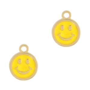 Breloques en m&eacute;tal DQ smiley Dor&eacute;-jaune soleil brillant (sans nickel)