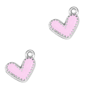 Breloques en m&eacute;tal DQ coeur Argent&eacute; antique-rose lilas (sans nickel)