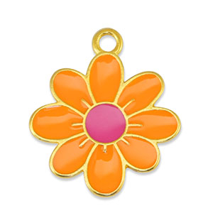 Breloques en m&eacute;tal DQ fleur Orange-Fuchsia-Dor&eacute; (sans nickel)