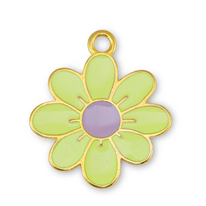 Breloques en m&eacute;tal DQ fleur Jaune citron-Lilas-Dor&eacute; (sans nickel)