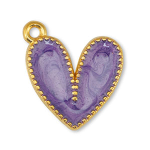Breloques en m&eacute;tal DQ coeur Perle Violet-Dor&eacute; (sans nickel)