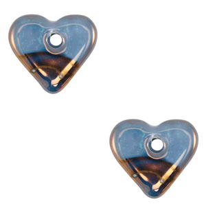 Perles en c&eacute;ramique DQ grecque coeur Bleu-bronze