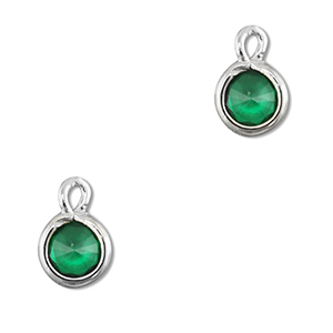 Pendentifs en verre Crystal glass rond Vert &eacute;meraude-argent&eacute;