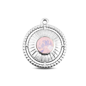 BY31&reg; Breloques en acier Inox rond avec bague Argent&eacute;-rose doux opale