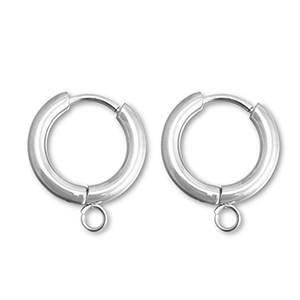 Boucles d'oreilles en acier inox cr&eacute;oles avec anneau 15mm Argent&eacute;