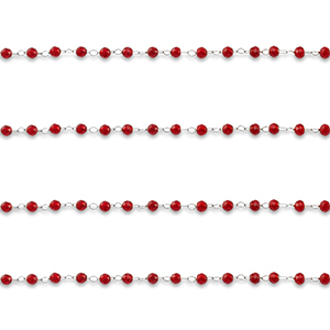 Appr&ecirc;ts en acier inox cha&icirc;ne maille jaseron rond Argent&eacute;-rouge