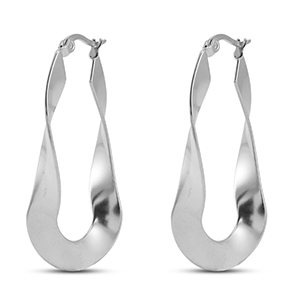 Boucles d'oreilles / puces en acier Inox ovale torsad&eacute; Argent&eacute;