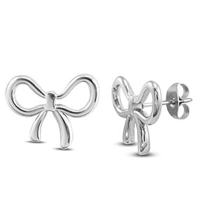 Boucles d'oreilles / puces en acier Inox n&oelig;ud Argent&eacute;