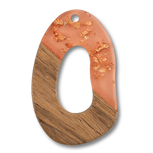 Pendentifs en bois irr&eacute;guli&egrave;res Orange transparent-dor&eacute;-marron