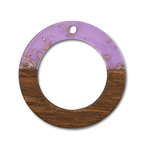 Pendentifs en bois rond Violet transparent-dor&eacute;-marron