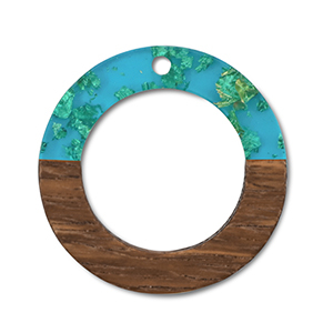 Pendentifs en bois rond Bleu transparent-dor&eacute;-marron