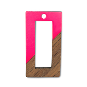 Pendentifs en bois rectangle Rose n&eacute;on-marron