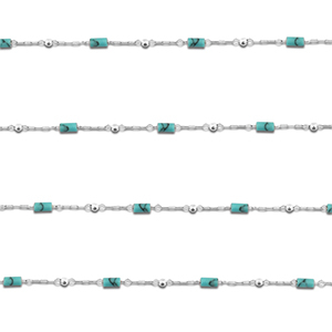 Appr&ecirc;ts en acier inox cha&icirc;ne maille jaseron Howlite tube Argent&eacute;-turquoise