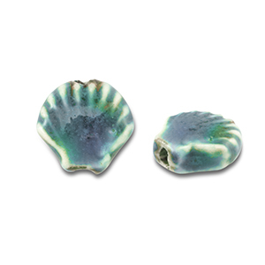 Perles en c&eacute;ramique coquille Bleu sarcelle