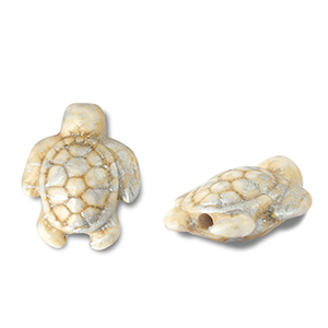 Perles en c&eacute;ramique tortue Blanc cass&eacute;-dor&eacute;-argent&eacute;