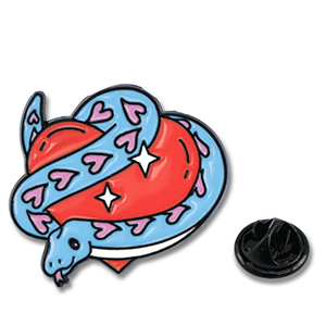 Pins coeur avec serpent Bleu-rouge-rose