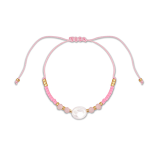 Bracelets tendance perles mixtes Rose-blanc-dor&eacute;