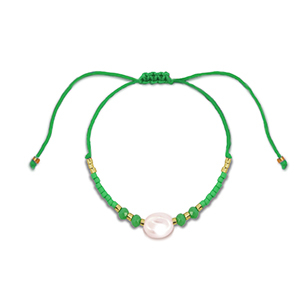 Bracelets tendance perles mixtes Vert-blanc-dor&eacute;