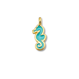 Breloques en m&eacute;tal DQ hippocampe Bleu turquoise-Dor&eacute; (sans nickel)