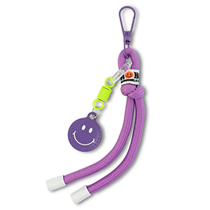 Porte-cl&eacute;s smiley avec cordon Violet-jaune n&eacute;on-blanc