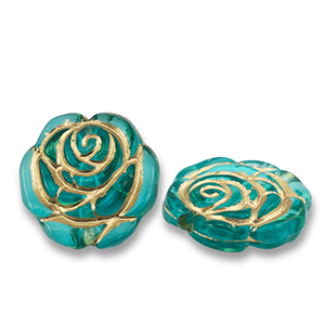 Perles acryliques rose Bleu sarcelle-dor&eacute;