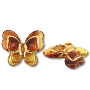 Perles acryliques papillon Marron cognac-dor&eacute;