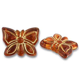 Perles acryliques papillon Marron cognac-dor&eacute;