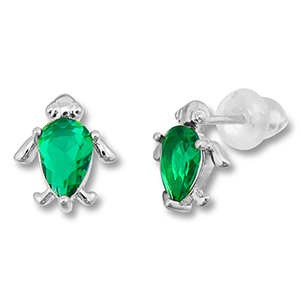 M&eacute;tal TQ laiton boucles d'oreilles / puces d&rsquo;oreilles tortue Argent&eacute;-vert