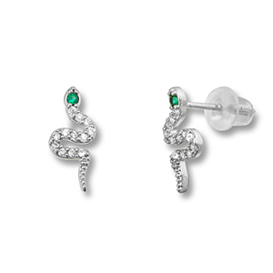 M&eacute;tal TQ laiton boucles d'oreilles / puces d&rsquo;oreilles serpent Argent&eacute;-vert