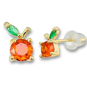 M&eacute;tal TQ laiton boucles d'oreilles / puces d&rsquo;oreilles pomme Dor&eacute;-orange chaud-vert
