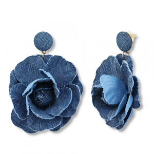 Boucles d'oreilles en denim-look accroche-regard fleur Bleu denim-dor&eacute;