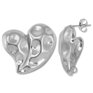 Appr&ecirc;ts en acier Inox boucles d'oreilles / puces d&rsquo;oreilles c&oelig;ur avec anneau Argent&eacute;