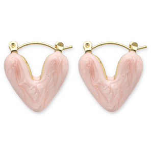 Boucles d'oreilles en acier Inox cr&eacute;oles c&oelig;ur Dor&eacute;-rose p&ecirc;che