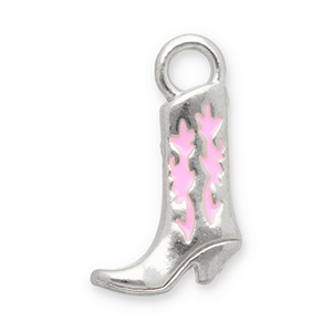 Breloques en acier Inox botte de cow-boy Argent&eacute;-rose