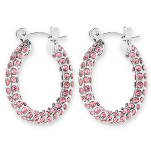 Boucles d'oreilles / cr&eacute;oles en acier Inox avec strass Argent&eacute;-rose