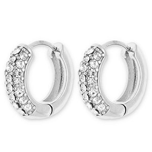 Boucles d'oreilles / cr&eacute;oles en acier Inox avec strass Argent&eacute;-transparent