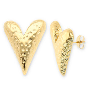Boucles d'oreilles / puces en acier Inox coeur Dor&eacute;