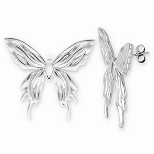 Boucles d'oreilles / puces en acier Inox papillon Argent&eacute;