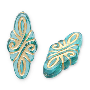 Perles acryliques rhombe arabesque Bleu sarcelle-dor&eacute;