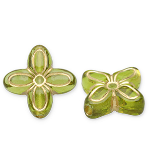 Perles acryliques fleur Vert olive-dor&eacute;