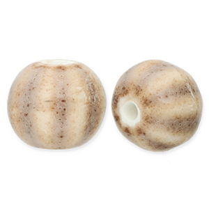 Perles en c&eacute;ramique avec ray&eacute;es 12mm Taupe clair