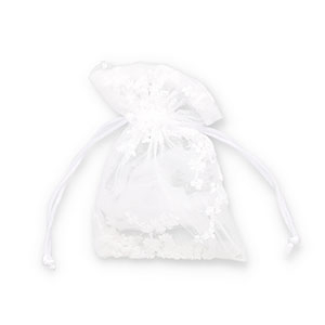 Sachet &agrave; bijoux en organza fleur Blanc