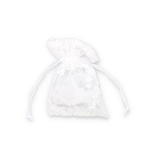 Sachet &agrave; bijoux en organza fleur Blanc