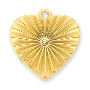 Breloques en acier Inox coeur avec strass Dor&eacute;-transparent