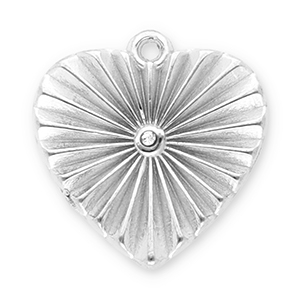 Breloques en acier Inox coeur avec strass Argent&eacute;-transparent