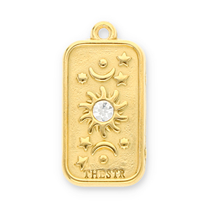 Breloques en acier Inox soleil, lune et &eacute;toiles avec strass Dor&eacute;-transparent