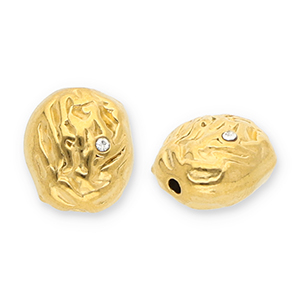 Perles en acier Inox ovale avec strass Dor&eacute;-transparent