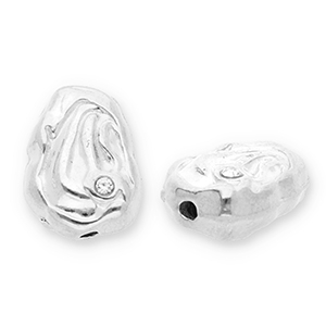 Perles en acier Inox ovale avec strass Argent&eacute;-transparent