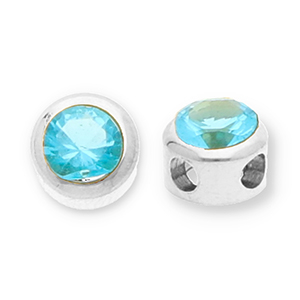 Perles en acier Inox disque Heishi avec strass Argent&eacute;-bleu